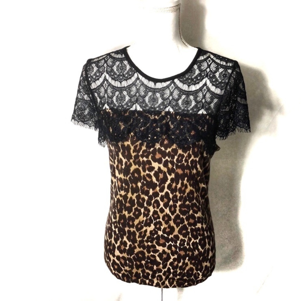Ann Taylor Animal Print Lace Top NWT MP Women’s Medium Petite Shirt